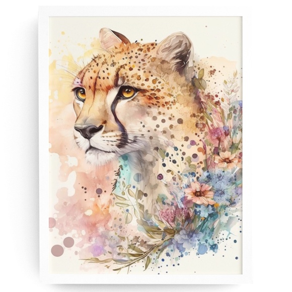 Other - Cute Floral Cheetah Watercolor Wall Art Illustration Print Poster Card Unframed